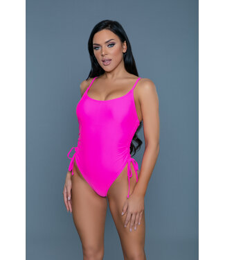 BeWicked Odette Neonrosa Badeanzug S | Verstellbare Rüschen für perfekten Sitz