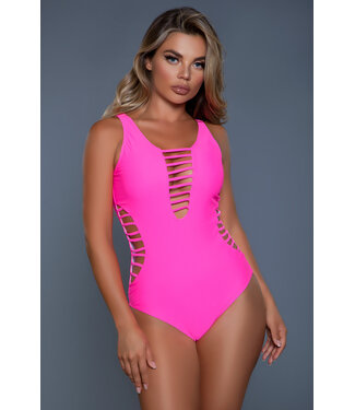 BeWicked Evie Neonroze Badpak Large met Cage Design - Gedurfd en Stijlvol
