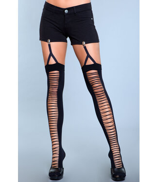 BeWicked Laser-Cut Dijhoge Kousen met Clip | Elegante Stijl voor Elke Gelegenheid