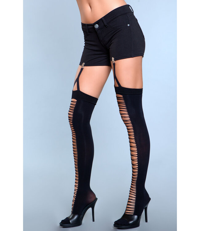 BeWicked Laser-Cut Dijhoge Kousen met Clip | Elegante Stijl voor Elke Gelegenheid