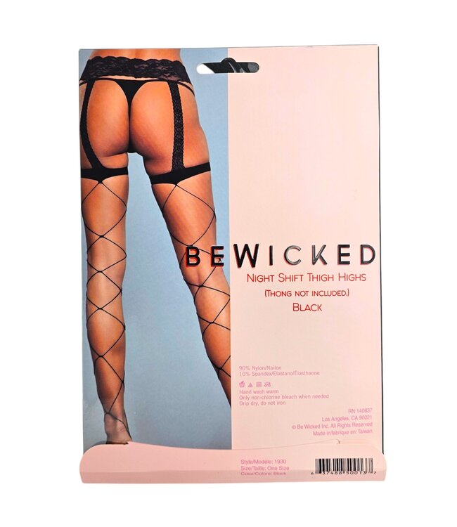 BeWicked Elegante Netzstrümpfe mit Spitzenhalter | 100% Nylon, Schwarz