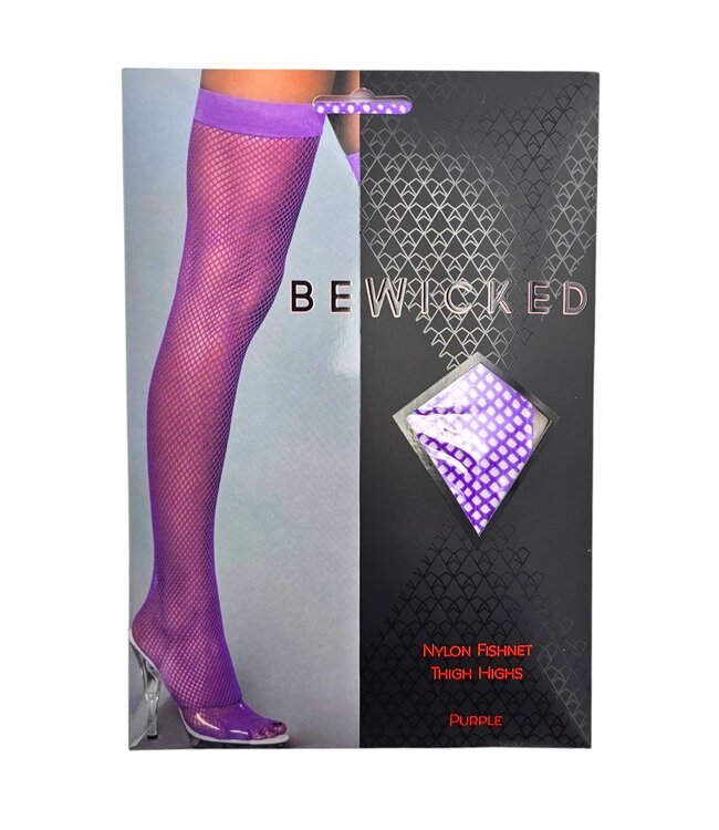 BeWicked Stijlvolle Nylon Fishnet Dijhoge Kousen met Stevige Band - Paars