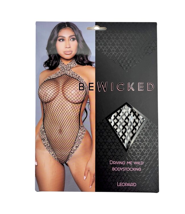 BeWicked Dare to Dazzle Bodystocking: Sexy Dierenprint met Halterneck en Open Rug