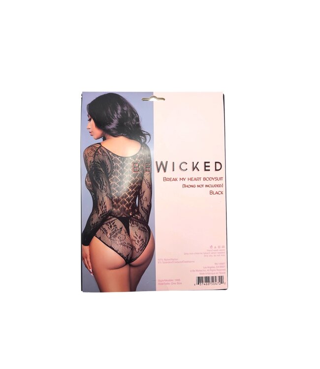 BeWicked Floral Lace Heart Bodysuit – Stijlvolle Zwarte Lingerie met Lange Mouwen