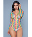 BeWicked Web of Love Bodysuit – Off-Shoulder mit Netzdesign in Schwarz/Regenbogen