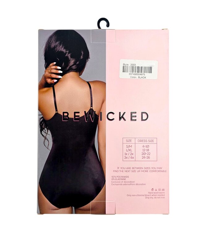 BeWicked Schlanker Bodysuit mit Wickel-V-Ausschnitt – Schwarz L/XL