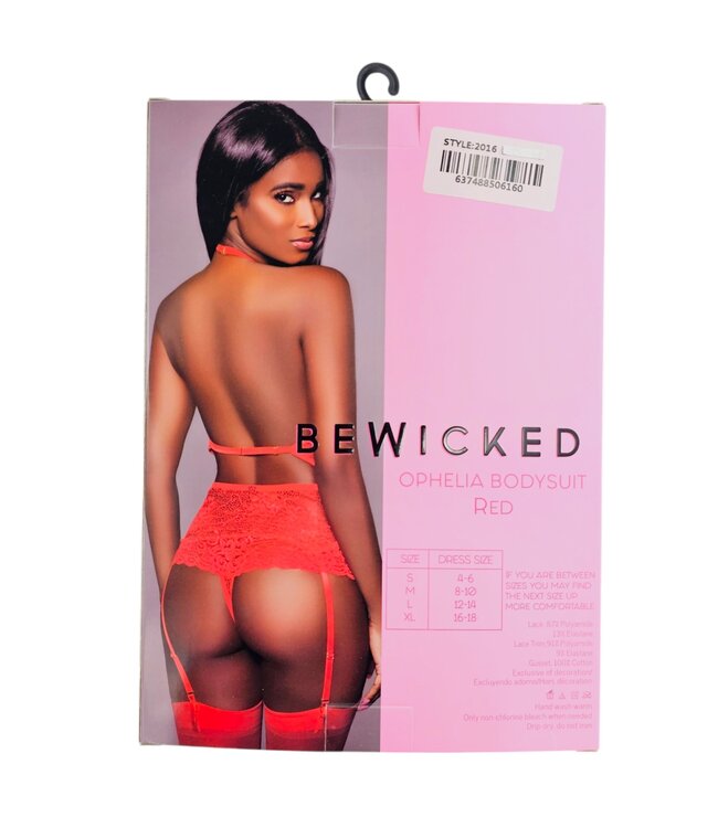 BeWicked Verleidelijke Red Ophelia Bodysuit met Luxe Satijn en Verstelbare Jarretels