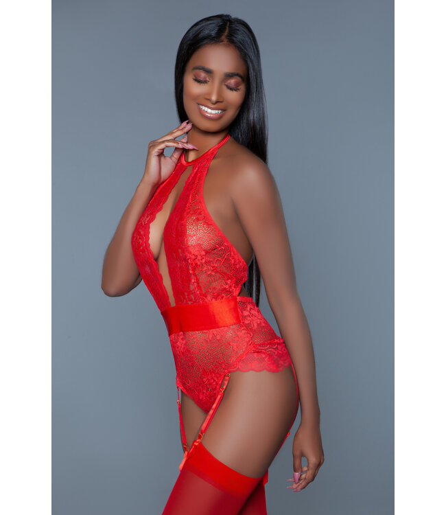 BeWicked Verleidelijke Rood Ophelia Bodysuit | Luxe Satijn & Verstelbare Jarretels