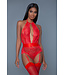 BeWicked Ophelia Red Satin Bodysuit with Detachable Suspenders & Lace Trim