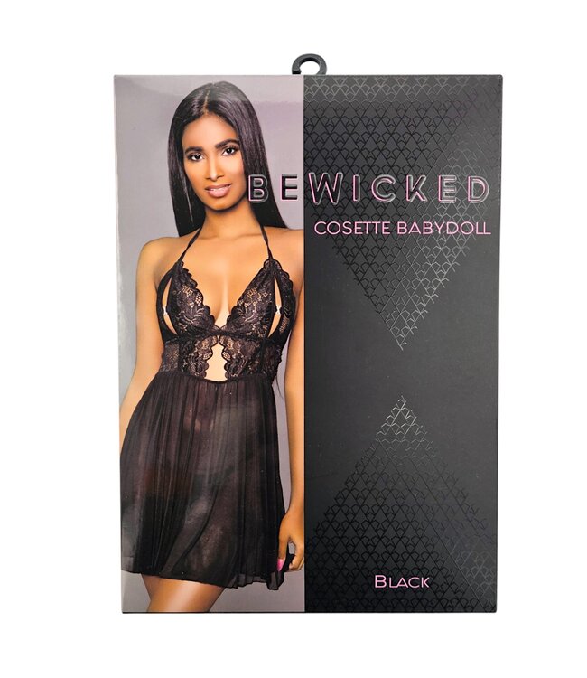 BeWicked Verleidelijke Cosette Babydoll Set Zwart M – Elegante Lingerie met Kant