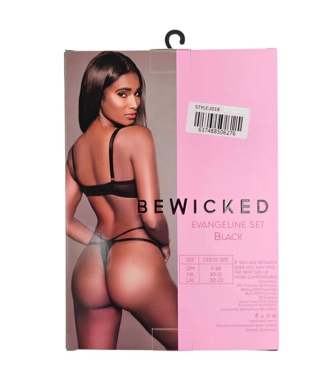 BeWicked Evangeline Set Blk M/L – Elegante Blumen-Mesh-Lingerie für Komfort