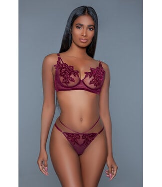 BeWicked Evangeline Dessous-Set: Elegantes Burgunderrot mit Blumenapplikationen