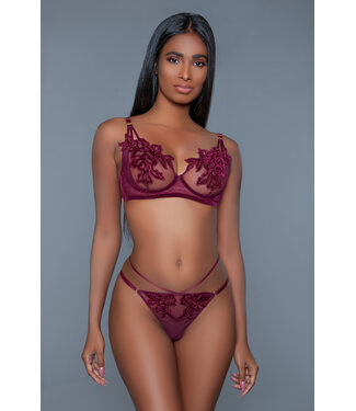 BeWicked Evangeline Lingerie Set in Bordeaux | Chic Mesh met Bloemenaccenten
