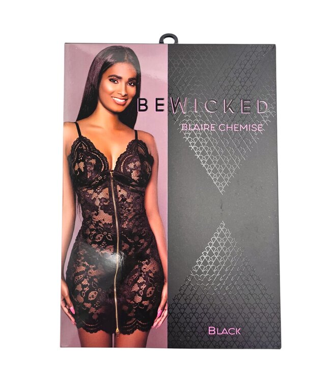 BeWicked Blaire Black Lace Chemise with Gold Zipper - Elegant and Adjustable
