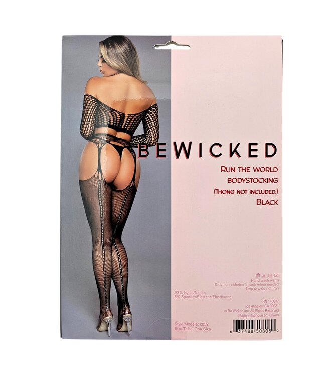 BeWicked Verleidelijke Run The World Bodystocking Set - Off-Shoulder & Geometrisch