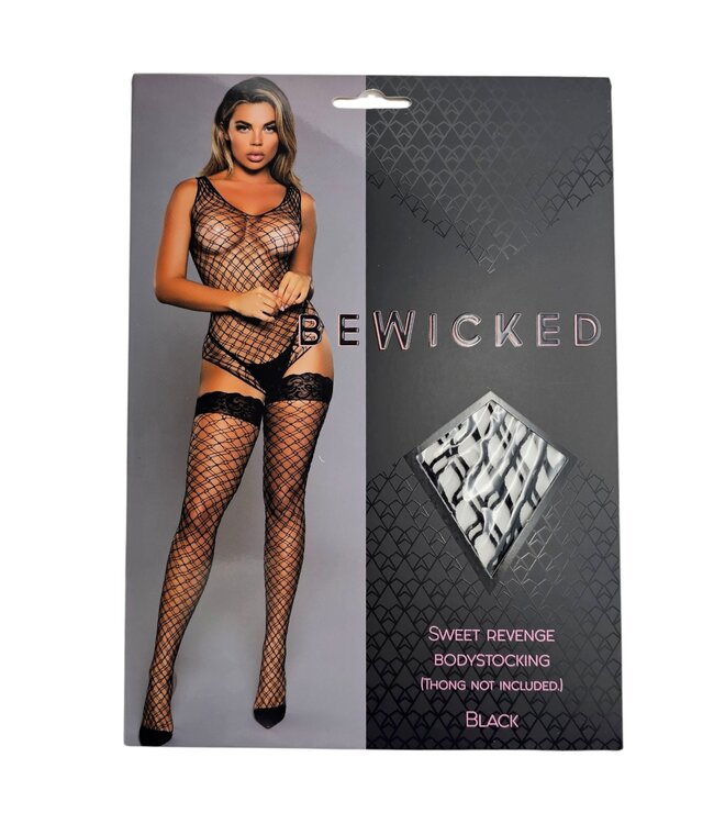 BeWicked Kurvenbetonendes Schwarz-Regenbogen Bodystocking Set mit Strümpfen