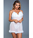 BeWicked Verleidelijke Farah Babydoll Set L/XL in Wit – Imitatiebont en Mesh Elegantie