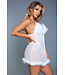 BeWicked Verleidelijke Farah Babydoll Set L/XL in Wit – Imitatiebont en Mesh Elegantie