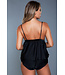 BeWicked Gia Cami Set XL - Luxe Zwarte Satijn & Mesh Lingerie met Bloemdetails