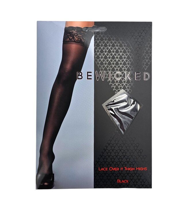 BeWicked Elegant Black Lace Stockings with Floral Band & Silicone Grip