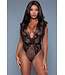 BeWicked Verleidelijke Eyelash Kant Bodysuit met Diepe V-hals en Gekruiste Rugdetails