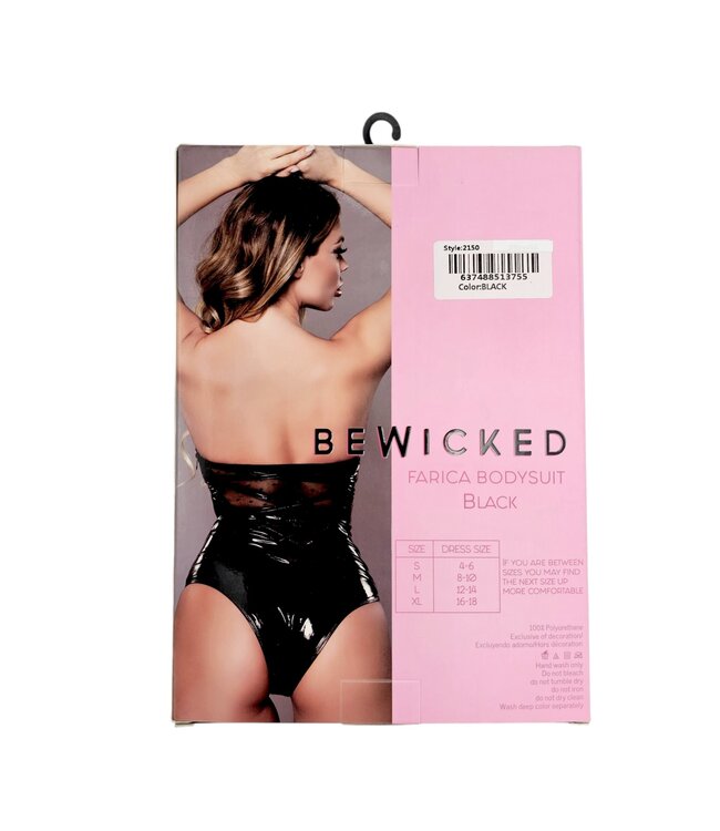 BeWicked Verleidelijk Farica Bodysuit - Glanzend Leerlook met Mesh en Veters
