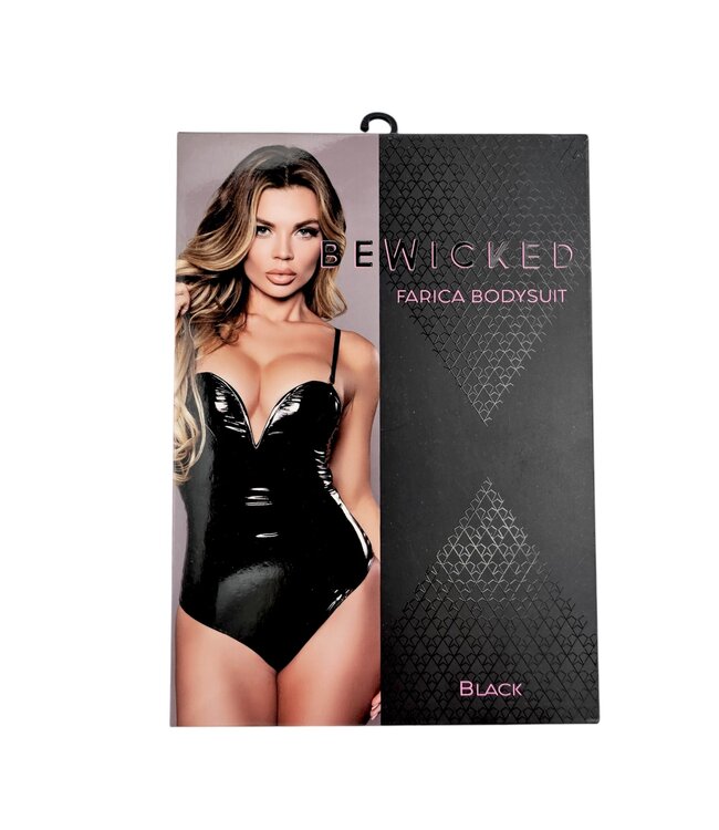 BeWicked Verleidelijke Bodysuit met Leatherlook & Polka Dot Mesh - Diepe Halslijn