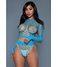 BeWicked Eleganter Play With Me Bodystocking in Türkis mit Fischnetz-Design