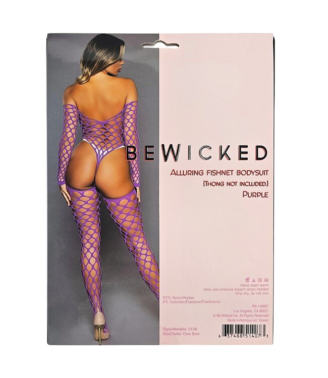 BeWicked Verleidelijke Visnet Bodysuit met Kousen - stijlvolle look in Paars
