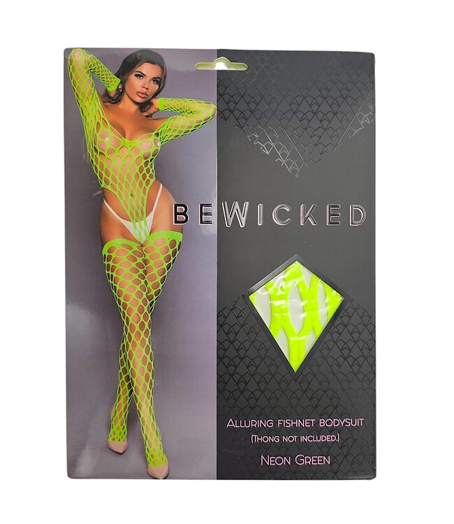 BeWicked Verleidelijke Visnet Bodysuit met Off Shoulder en Kousen in Groen