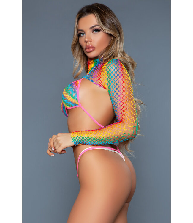 BeWicked Speelse 3-Delige Lingerieset met Visnet Crop Top en Halter Bh