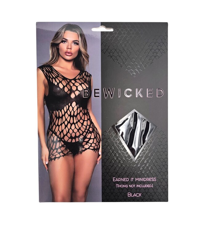 BeWicked Seductive Black Mini Dress with V-Neck & Scalloped Edges | Be Wicked