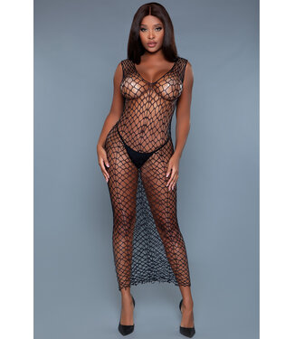 BeWicked Elegant Be Wicked Maxi Jurk met Visnetpatroon – Mouwloos en Comfy Zwart