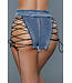 BeWicked Tie Me Up Black Lace-Up High-Waisted Denim Shorts - Size L