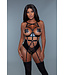 BeWicked Nixie Black Faux Leather Bodysuit with Mesh Panels & Removable Suspenders