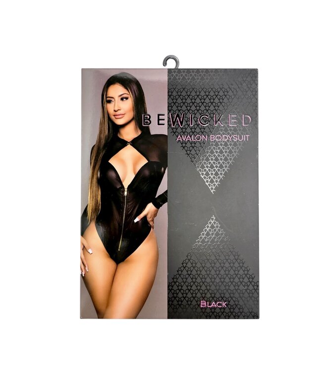 BeWicked Edgy Avalon Bodysuit XL Zwart – Imitatieleren met Elegant Mesh Detail