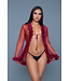 BeWicked Eleganter Burgunderroter Chiffon-Kimono mit Kunstfell und Satinband