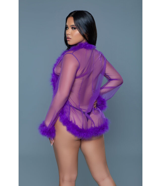 BeWicked Elegante Paarse Chiffon Kimono met Luxe Imitatiebont en Satijnen Strik