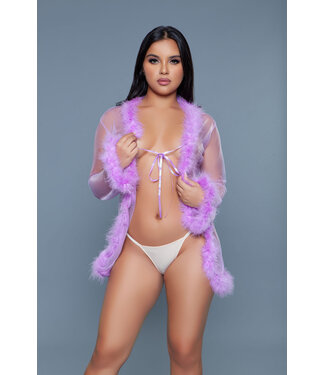 BeWicked Chic Chiffon Kimono with Faux Fur Trim - Elegant Loungewear by Bewicked