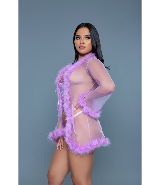BeWicked Chic Chiffon Kimono with Faux Fur Trim - Elegant Loungewear by Bewicked