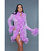 BeWicked Elegante Korte Chiffon Kimono met Veerafwerking en Satijnen Strik Lila