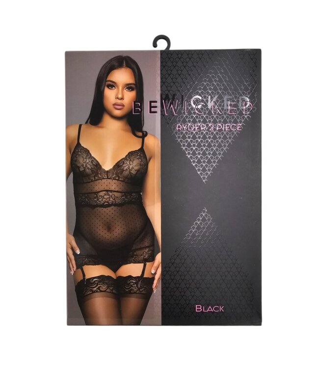 BeWicked Ryder 2-Delige Kanten Chemiseset met Bloemen en Polkadots in Zwart