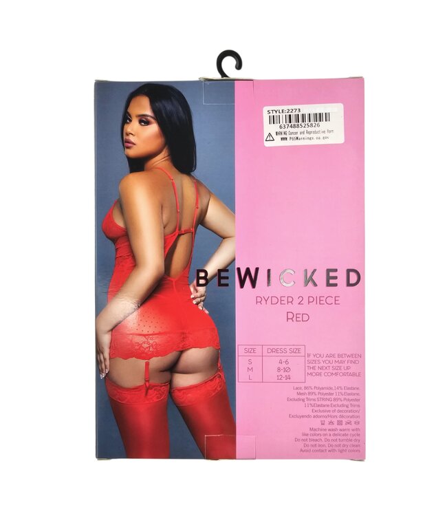 BeWicked Ryder 2-Delig Rood Kanten Chemiseset met Polkadots en Bloemdetails