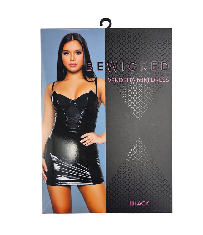 BeWicked Edgy Faux Leren Mini Jurk met Mesh en Veterdetail in Zwart voor Fashion Lovers