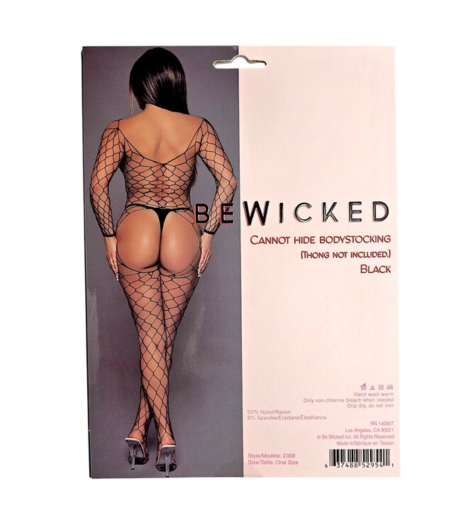 BeWicked Seductive Black Fishnet Bodystocking with V-Neck and Open Bottom