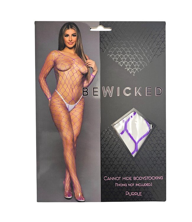 BeWicked Verleidelijke V-hals Paars Visnet Bodystocking - Accentueer Elke Curve