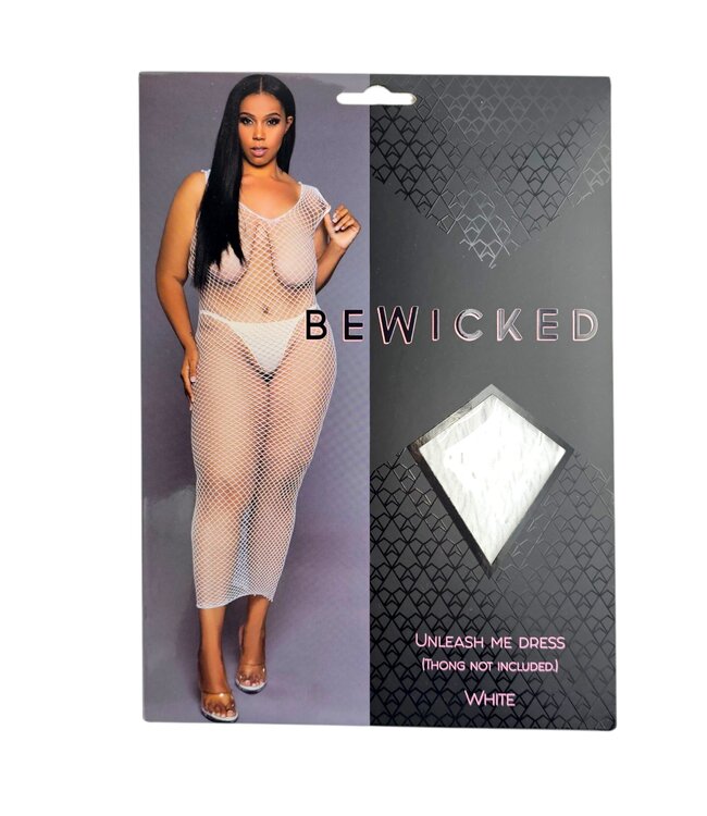 BeWicked Verleidelijke Fishnet Unleash Me Maxi Bodycon Jurk - Wit met U-hals