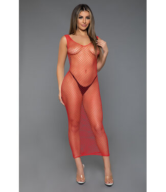 BeWicked Unleash Me Red Fishnet Maxi Bodycon Dress - Seductive U-Back Design