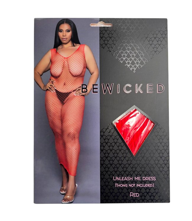 BeWicked Unleash Me Red Fishnet Maxi Bodycon Dress - Seductive U-Back Design