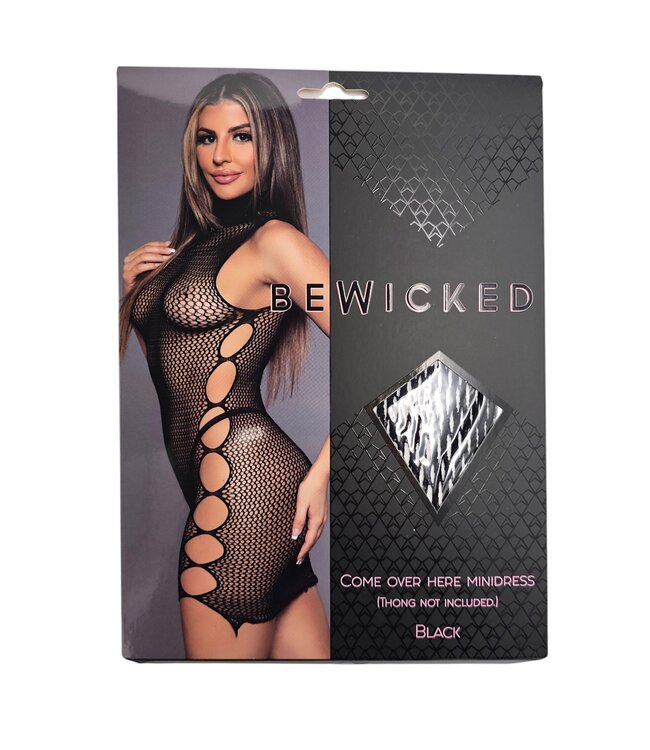 BeWicked Come Over Here Minikleid Schwarz | Sexy Strickkleid mit Seitenschlitz